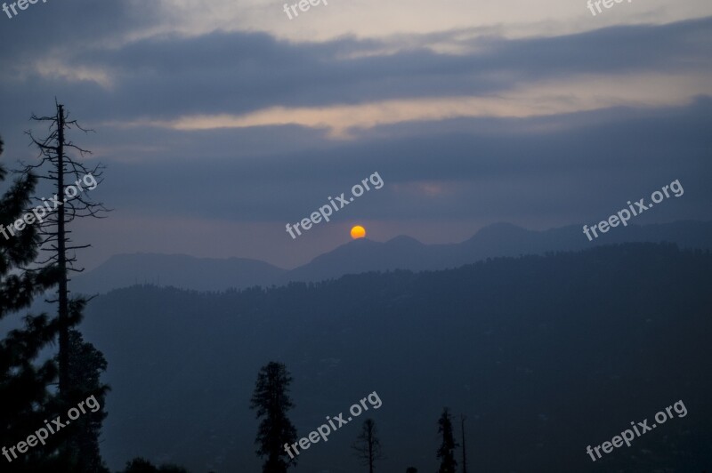 Sunset Mountains Nature Landscape Dawn