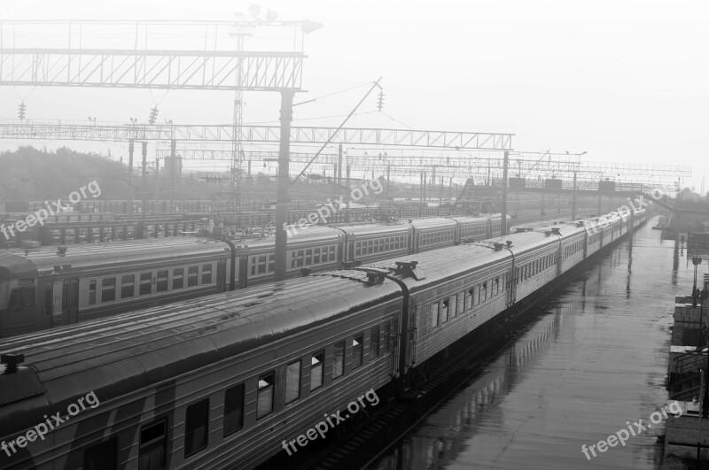 Train Bw Fog Transport Travel