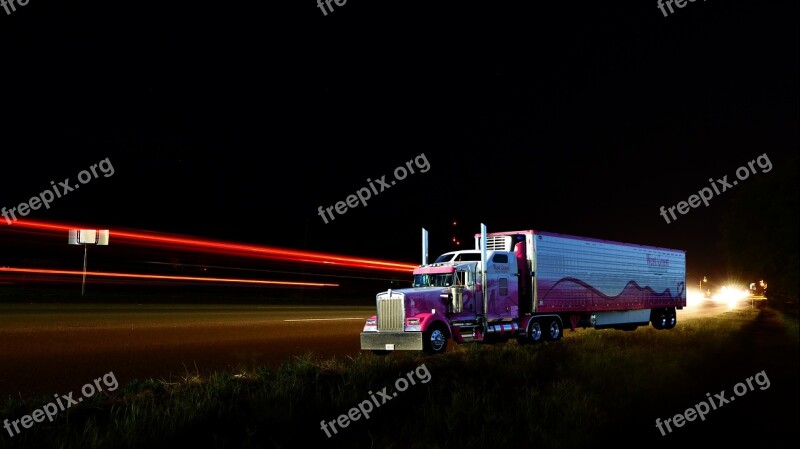 Night Truck American Traffic Transport Vehicles