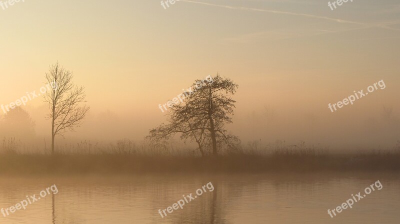 Autumn Fog Sunbeam Atmospheric Landscape