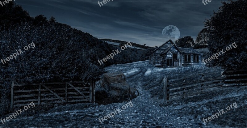 Night Moonlight Dereliction Truck Free Photos