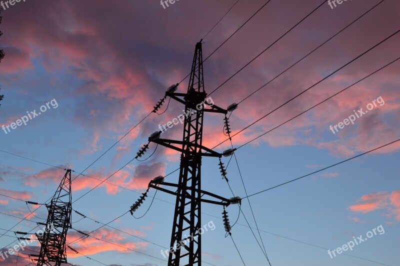 Lap High-voltage Line Electric Wires Cables And Sky Wire Against The Sky