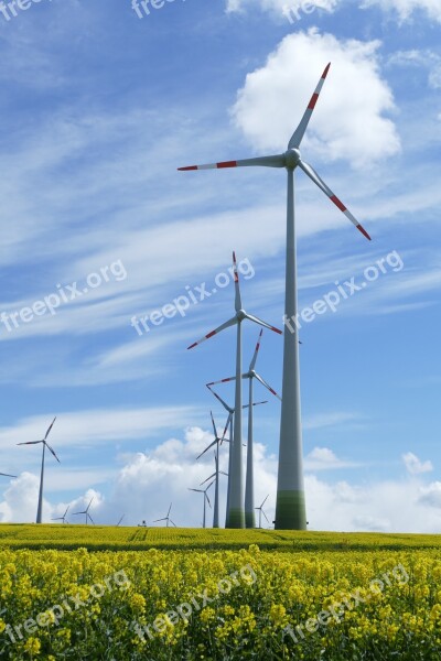 Oilseed Rape Wind Turbine Clouds Sky Landscape