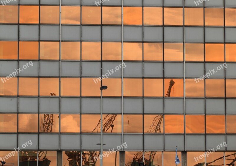 Belgium Antwerp Harbor Cranes Reflection