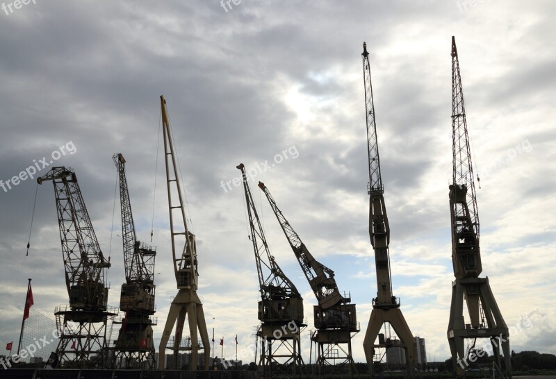 Belgium Antwerp Harbor Cranes Schelde