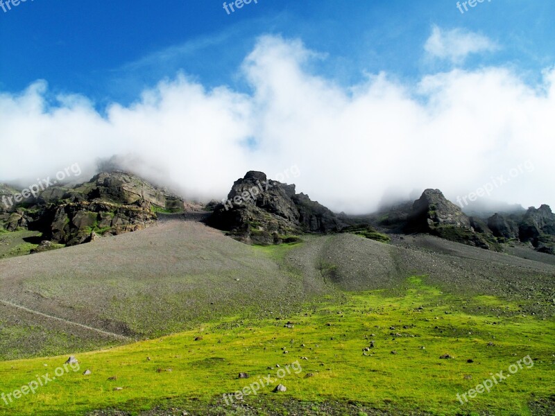 Iceland Fog Clouds Nature Landscape