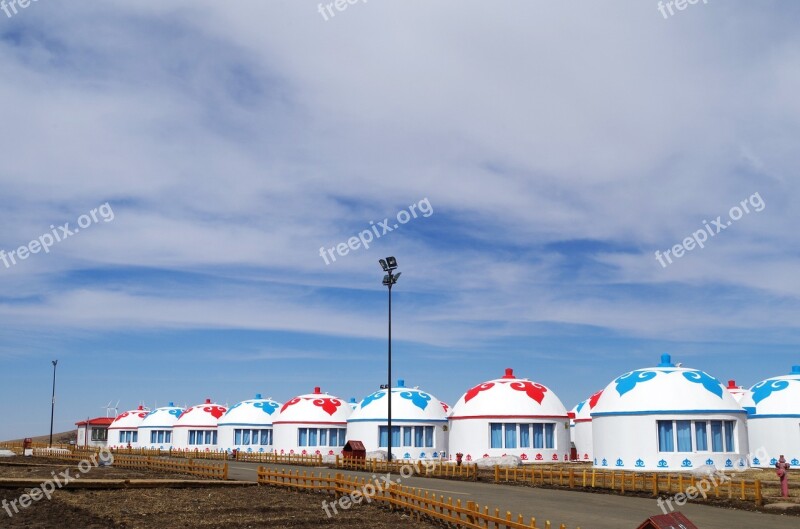 Yurts Inner Mongolia Mongolia Blue Sky White Cloud