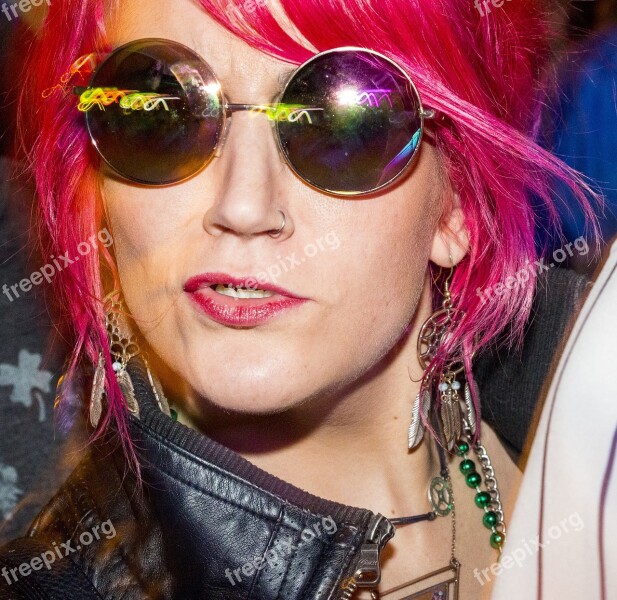 Girl Sunglasses Pink Hair Hippie Punk