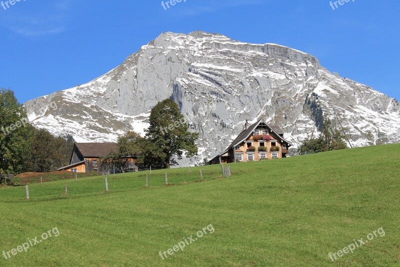 Chalet Mountain Switzerland Alps Landscape