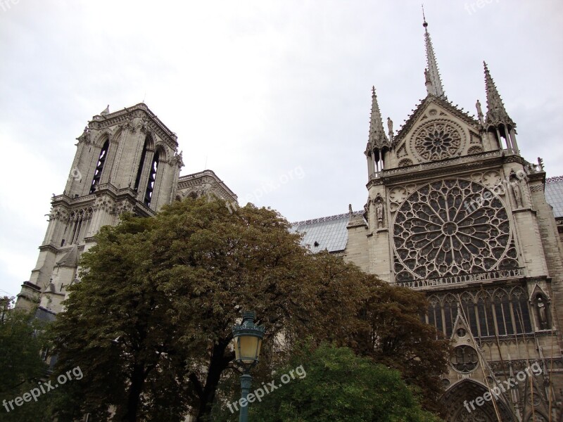 Architecture Notre Dame De Paris Partly Cloudy Paris France