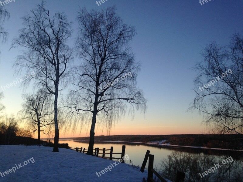 River Sunset Winter Nature Sky