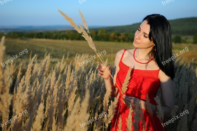 Girl Woman Female Nature Red Dress