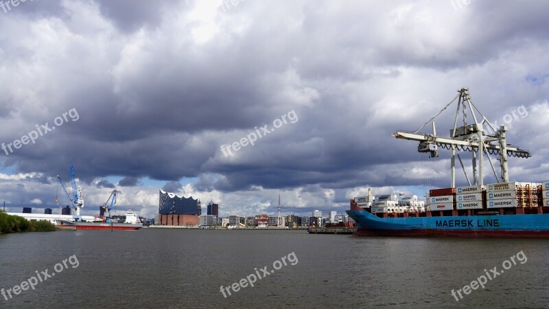 Hamburg Port Skyline Elbe Elbe Philharmonic Hall