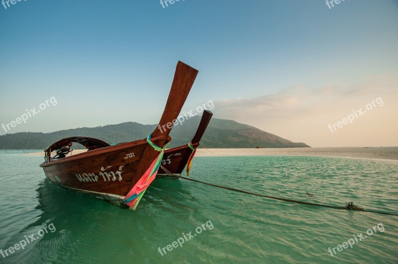 Thailand Sea Boat Mountain Sky