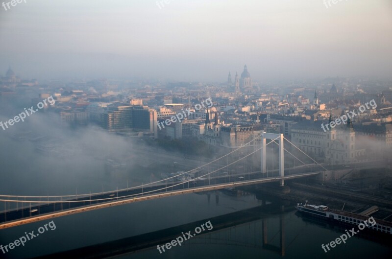 Budapest Bridge Fog Dawn Elizabeth Bridge