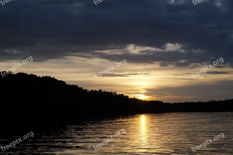 Sunset Lake Mountain Side Clouds Reflection