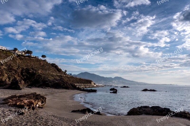 Shore Beach Dawn Lighthouse Mijas Mijas