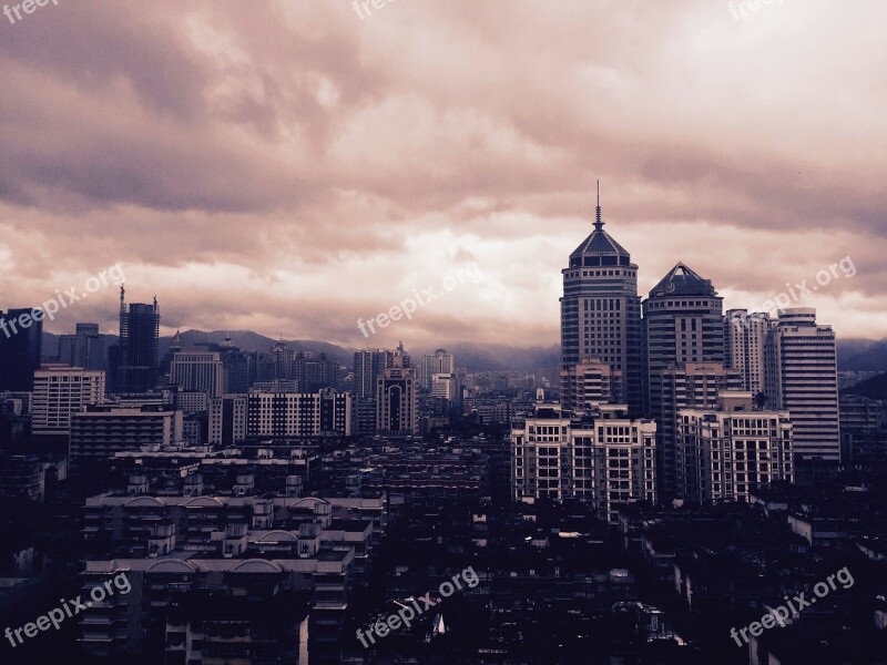 Fuzhou At Dusk Cloud Tall Buildings China