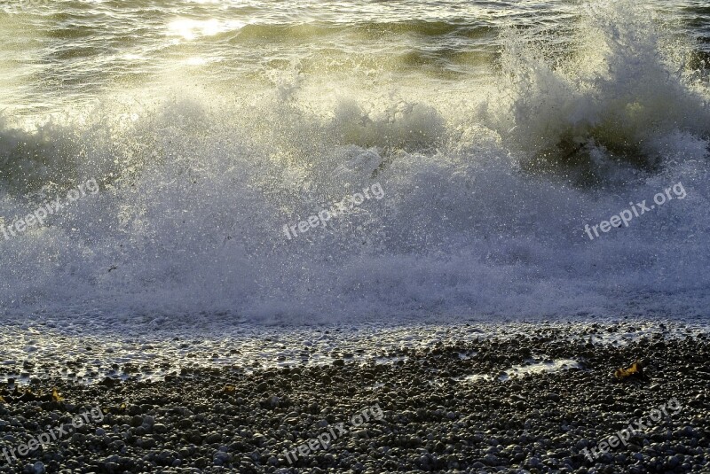 Seas Waves Twilight Evening Beach