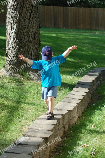 Stone Wall Child Kid Walking Balancing