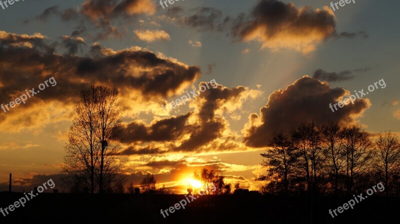 Sunset Sky Clouds The Backlight Orange Sky