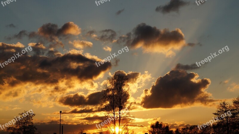 Sunset Sky Clouds Evening Landscape