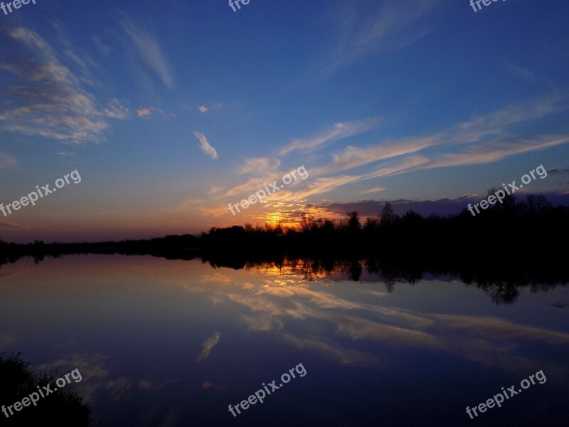 Sunset Abendstimmung Water Sky Clouds