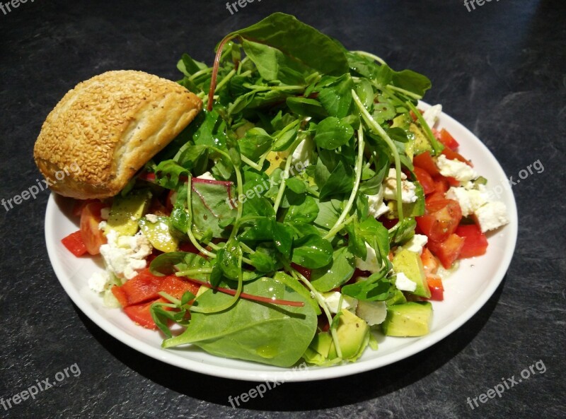 Mixed Salad Sesame Seed Bun Tomato Paprika Feta Cheese