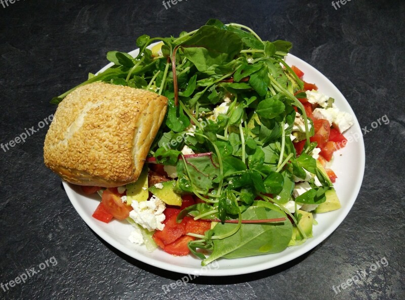 Mixed Salad Sesame Seed Bun Tomato Paprika Feta Cheese