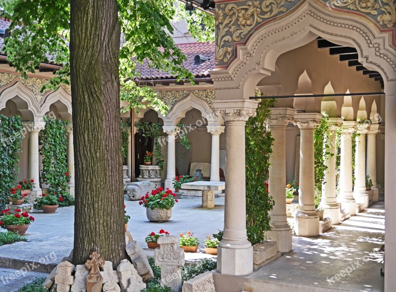 Romanian Orthodox Courtyard Moorish Pillar Pointed Arches