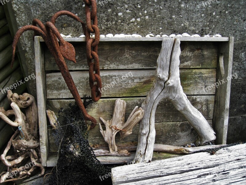 Beach Still Life Anchor Rusty Drift Wood Flotsam