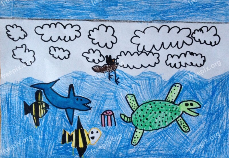 Sky Sea Life Kids Drawing Fish