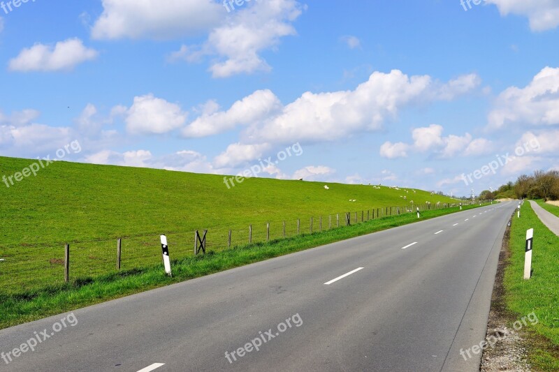 Road Dike East Frisia Sky Sheep