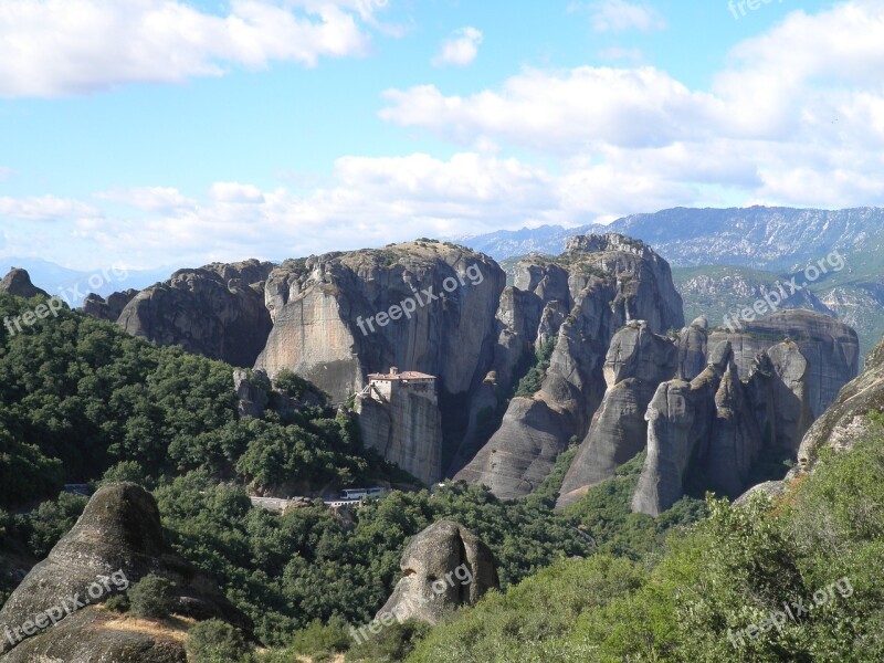 Greece Meteora Monastery Mountain Free Photos