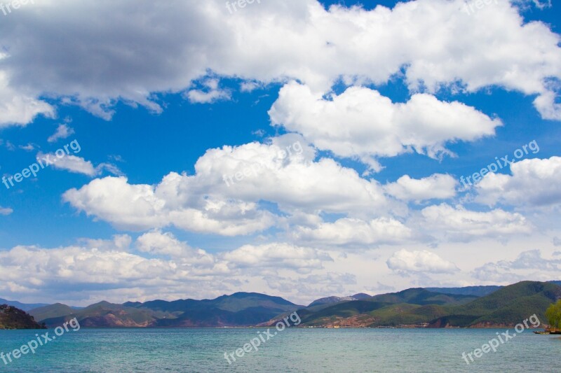 Lugu Lake Lijiang Blue Sky Landscape Free Photos