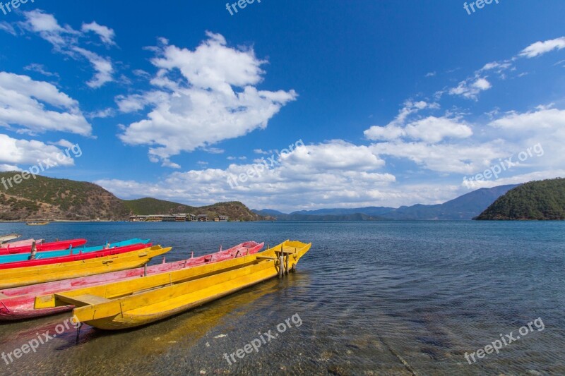 Lugu Lake Lake Wooden Boat Free Photos