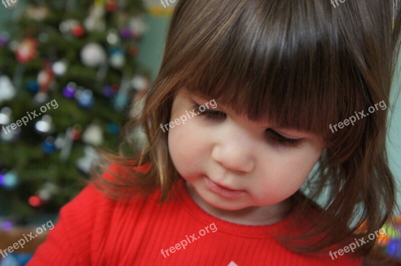 Christmas Red Little Girl Child Sad