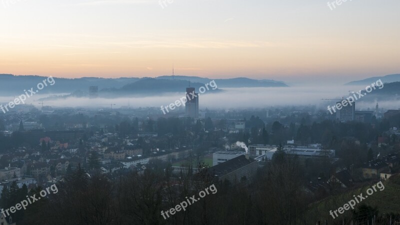 Winterthur Twilight Fog City Abendstimmung