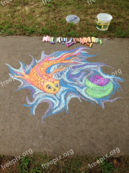 Chalk Fish Koi Sidewalk Outside