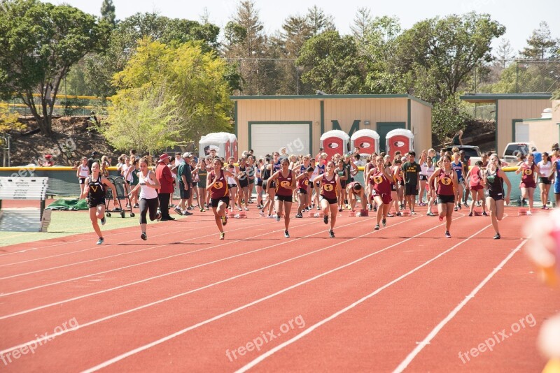 Running Girls Track People Young