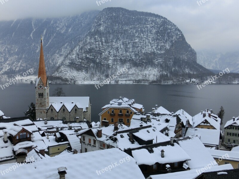 Hallstatt Lake Fog Winter Austria