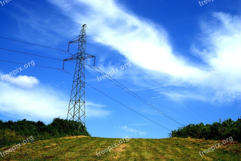 Current High-voltage Line Line The Voltage Meadow