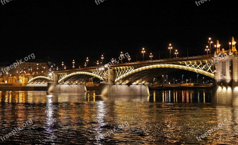 Budapest At Night Margaret Bridge Illumination Danube Night Lighting