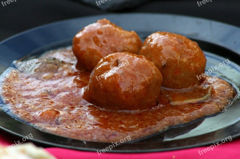 Food Tomato Sauce Restaurant Meatballs Black Plate