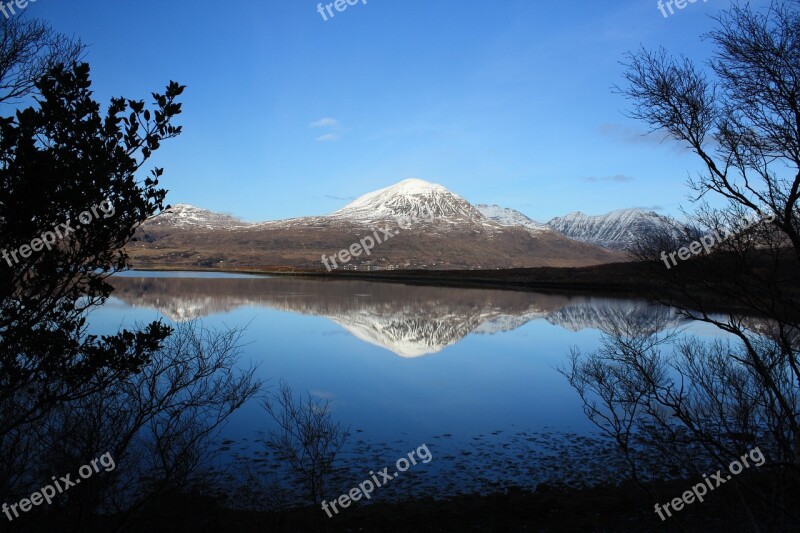 Mountain Loch Snow Landscape Scotland