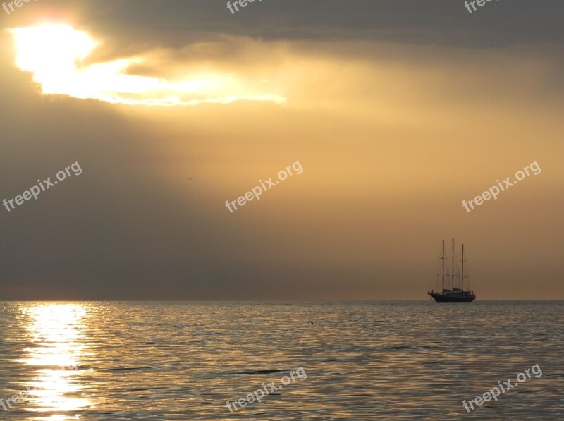 Scheveningen Sunset Ship Clouds Free Photos