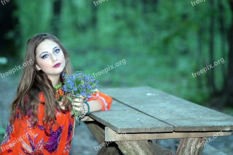 Girl Orange Table Forest Beauty