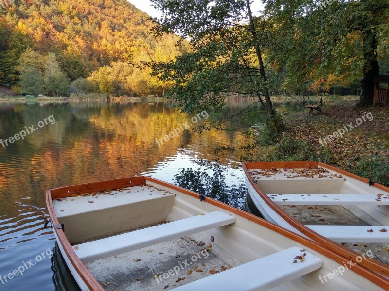 Boat Autumn Stone Gate Water Landscape