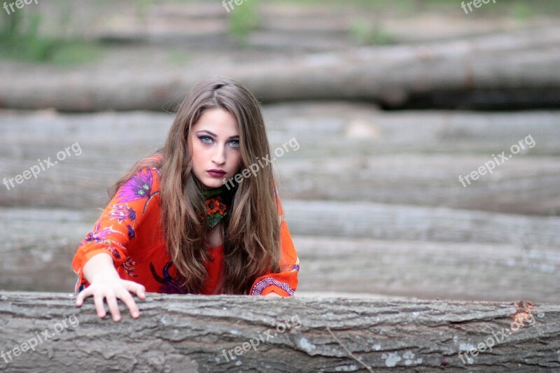 Girl Orange Wood Timber Blue Eyes