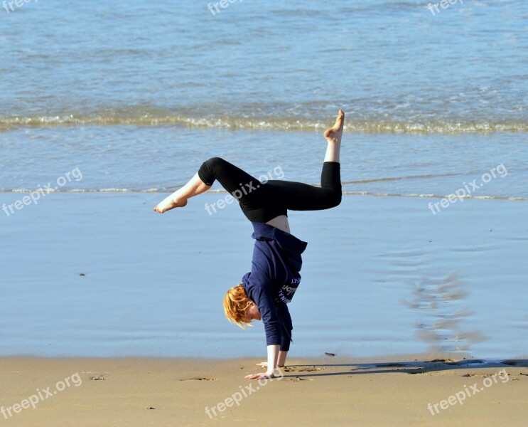 Girl Gymnastics Seaside Posture Body And Spirit Harmony